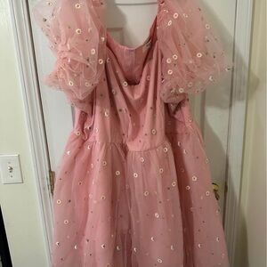 Pink Floral Puff Sleeve Dress